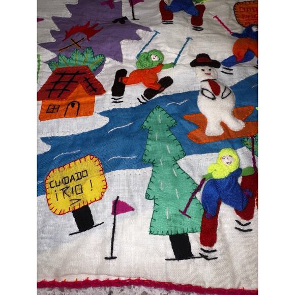 Vintage Handmade Peruvian Arpillera Folk Art 3D Applique Tapestry Wall Hanging - Picture 3 of 15
